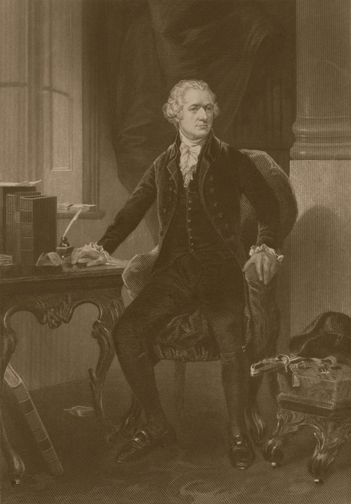 American History print of Alexander Hamilton sitting at his desk Canvas Art - John ParrotStocktrek Images (12 x 17)