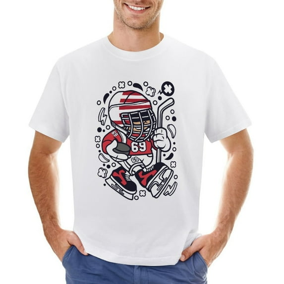 American Hockey Kid Vintage T-shirt Mens Cotton Classic Crewneck Short Sleeve Tees Unisex White 2XL