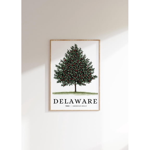 American Holly Tree Poster: Delaware State Symbol Art, Unframed Poster Size 8x12
