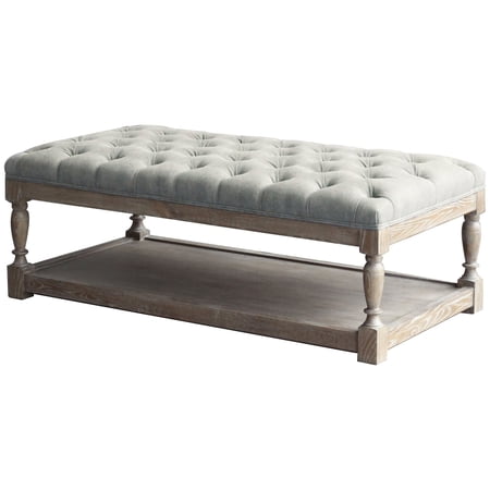 American Home Classic Athena Rectangular Fabric and Wood Coffee Table in White