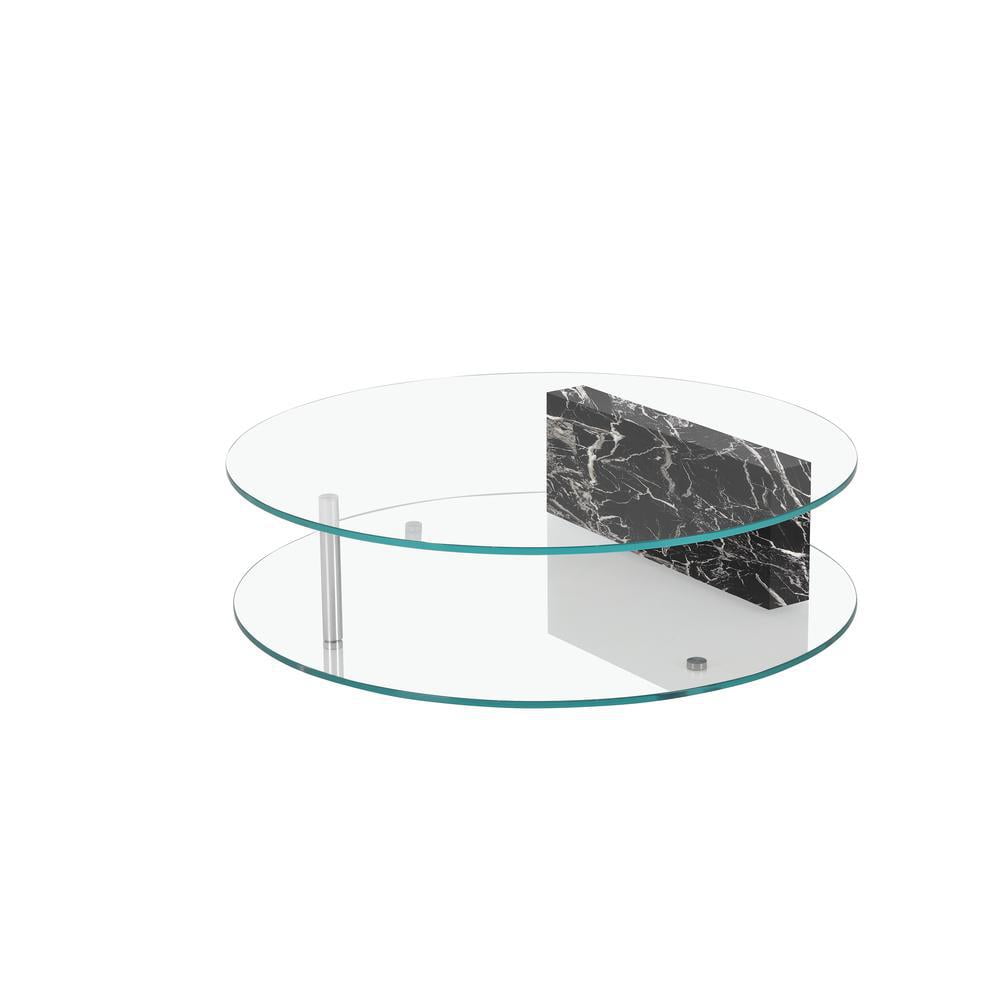 American Home Classic Brick Round Glass/Marble Coffee Table in Black ...