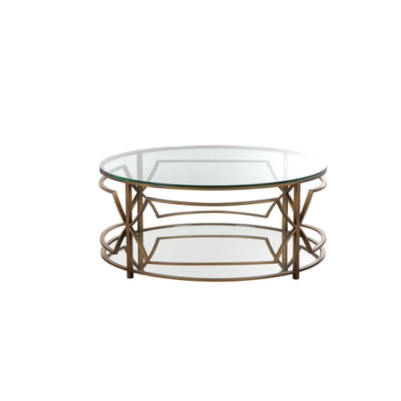 American Home Classic Edward Round Metal-Glass Coffee Table in Brushed Brass