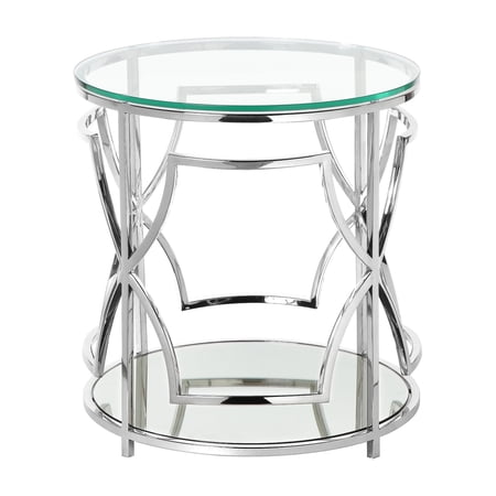 American Home Classic Edward Round Metal-Glass Side Table in High Polish Silver