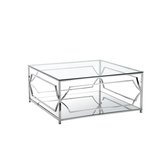 American Home Classic Edward Square Metal-Glass Coffee Table in Polish Silver