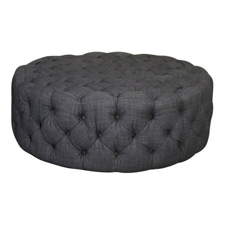 American Home Classic Jasper 16" Small Round Traditional Fabric Ottoman in Gray