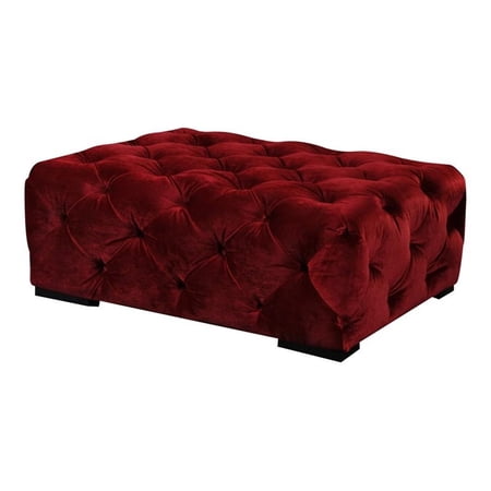 American Home Classic Jasper 17" Rectangular Velvet Ottoman in Burgundy Red