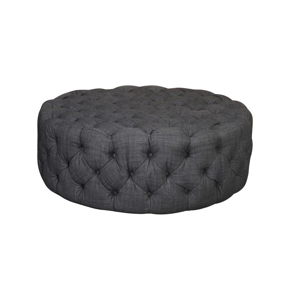 American Home Classic Jasper 17" Round Traditional Fabric Ottoman in Gray