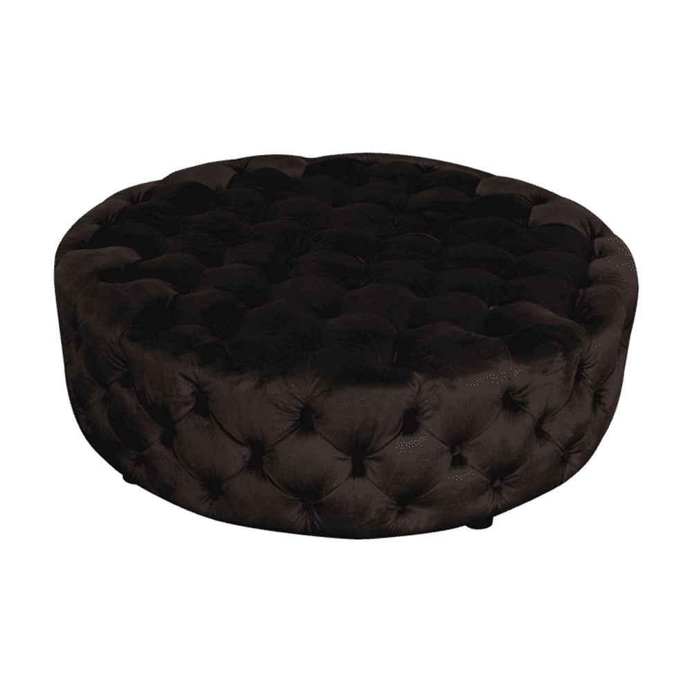 American Home Classic Jasper 17" Round Traditional Velvet Ottoman in Chocolate