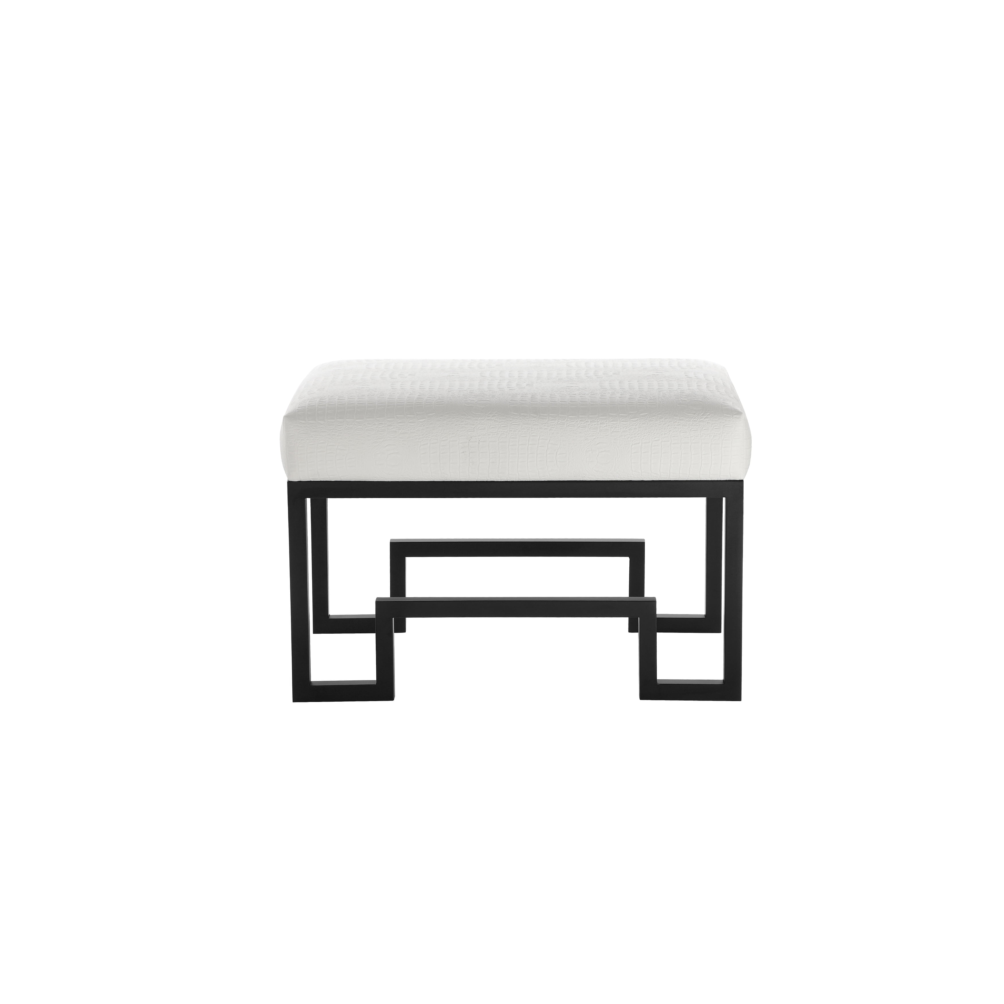 Laurence 18" Matte Black Steel Stool with White Upholstered Cushion