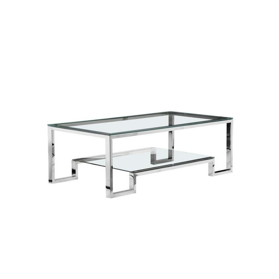 American Home Classic Laurence Metal-Glass Coffee Table in High Polish Silver