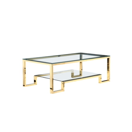 American Home Classic Laurence Metal and Glass Coffee Table in High Polish Gold