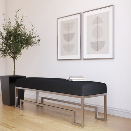 American Home Classic Laurence Steel Bench High Polish Silver/Faux Black Gator