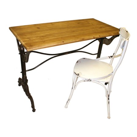 American Home Classic Paul Small Metal and Solid Wood Desk in Amber Brown