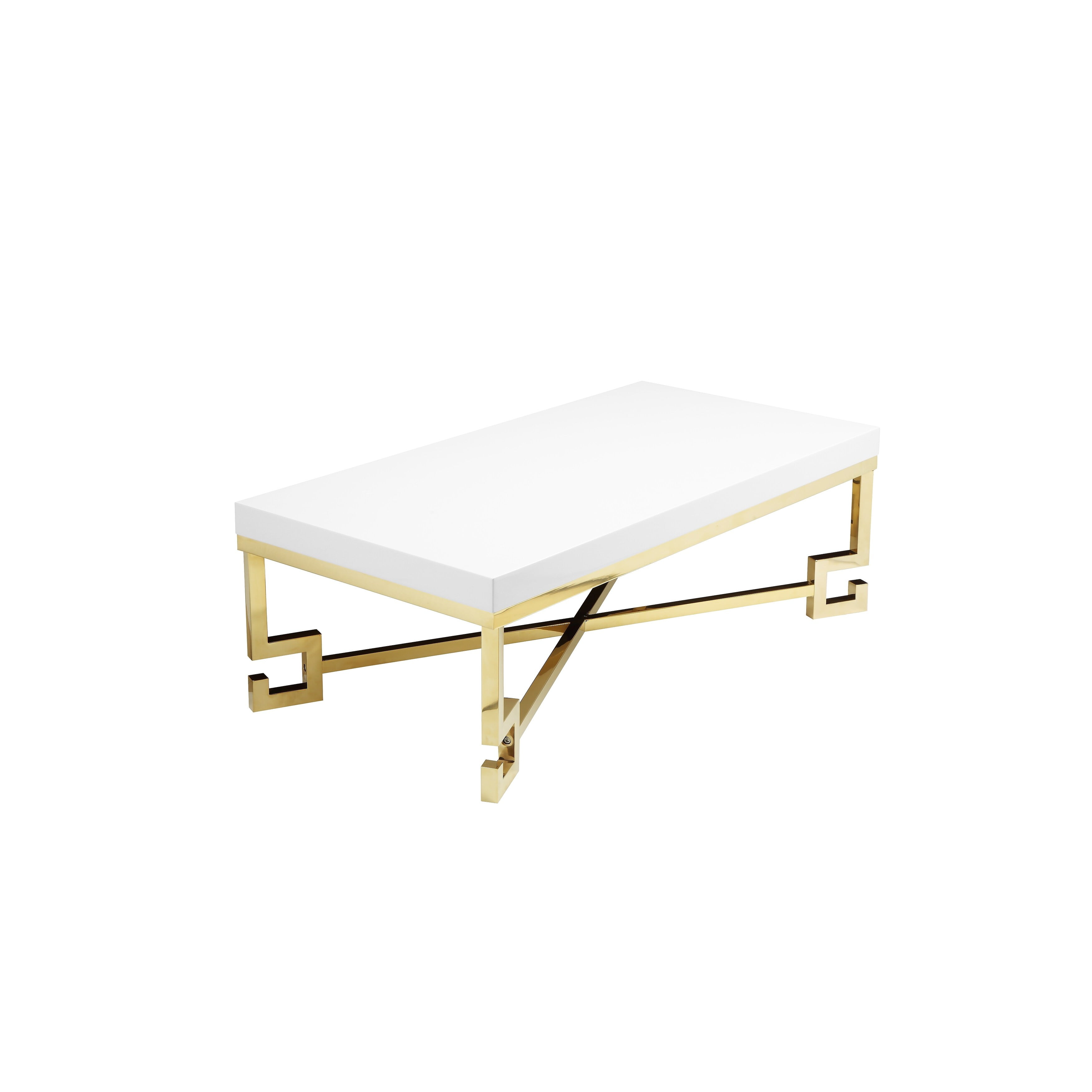 Sophia 47" White Lacquer and Gold Stainless Steel Coffee Table