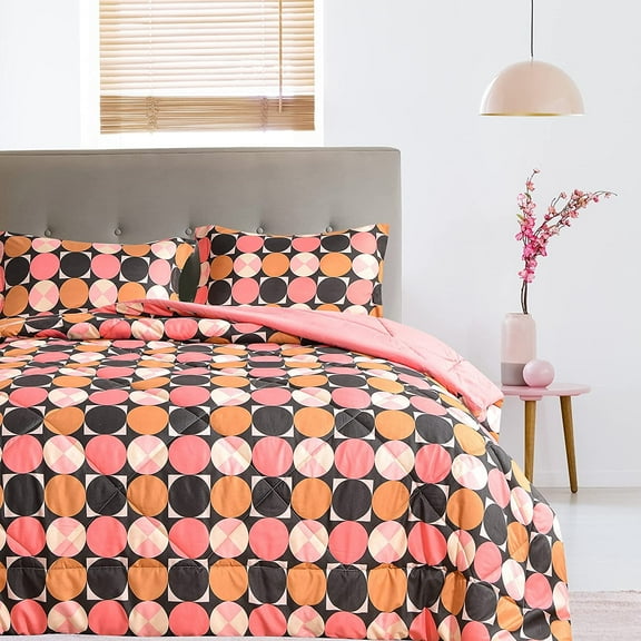 American Home Collection 2-Piece Reversible Comforter Set, Soft and Lightweight, Pink Dots, Twin/Twin-XL