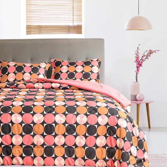 American Home Collection 3-Piece Reversible Comforter Set, Soft and Lightweight, Pink Dots, Full/Queen