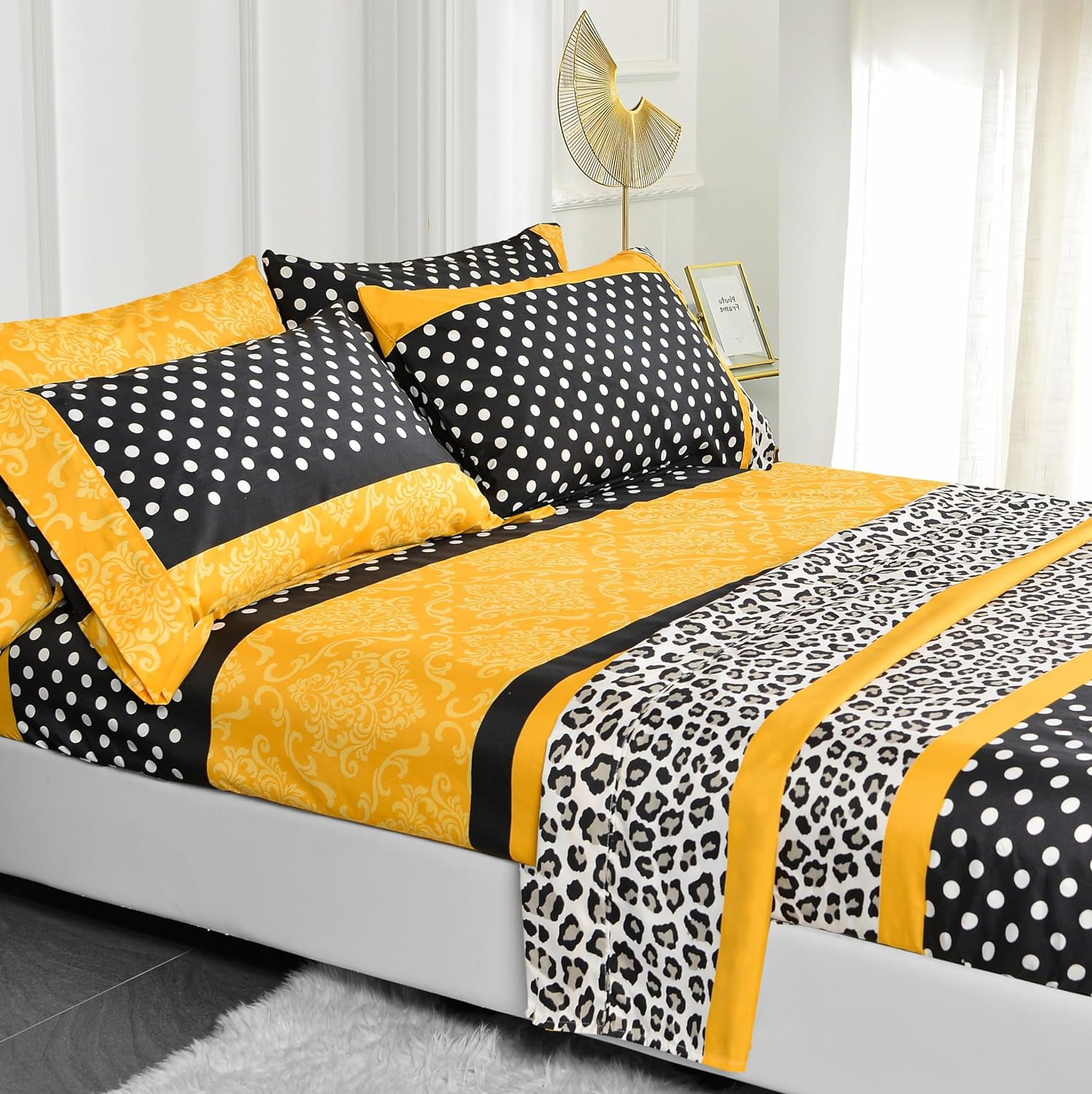 Twin Yellow and Black Microfiber Kids Printed Bed Sheet Set