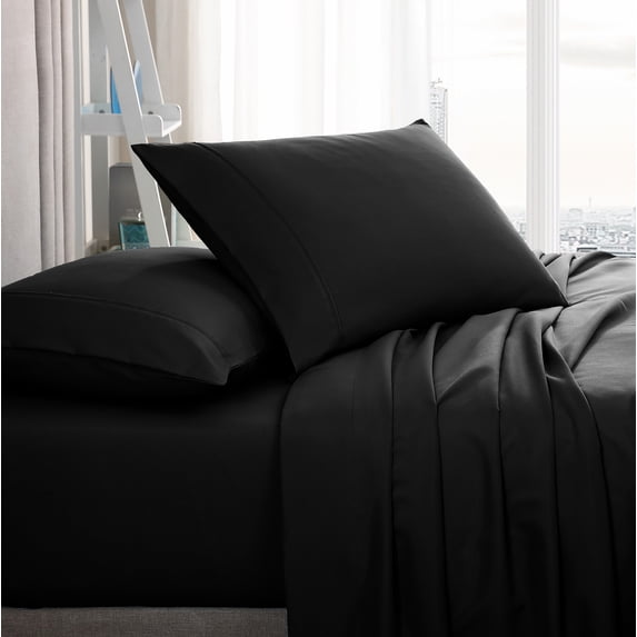 American Home Collection Brushed Microfiber Sheet Set, Deep Pocket Extra Soft Sheets & Pillowcase Set, 3 Pieces, Twin, Black