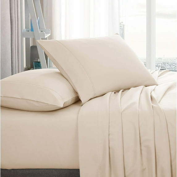 American Home Collection Brushed Microfiber Sheet Set, Deep Pocket Extra Soft Sheets & Pillowcase Set, 3 Pieces, Twin, Ivory