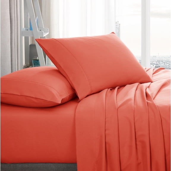 American Home Collection Brushed Microfiber Sheet Set, Deep Pocket Extra Soft Sheets & Pillowcase Set, 3 Pieces, Twin, Peach