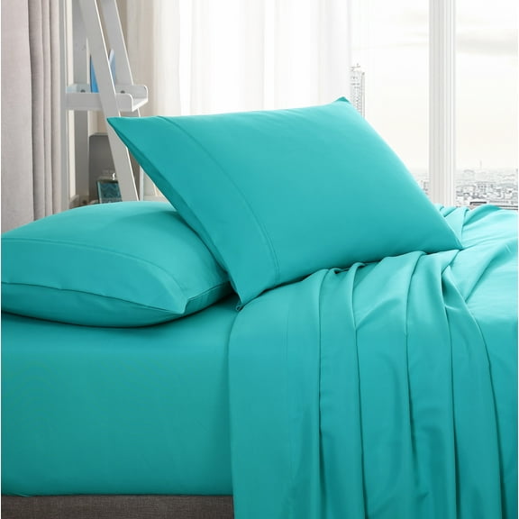 American Home Collection Brushed Microfiber Sheet Set, Deep Pocket Extra Soft Sheets & Pillowcase Set, 3 Pieces, Twin, Turquoise