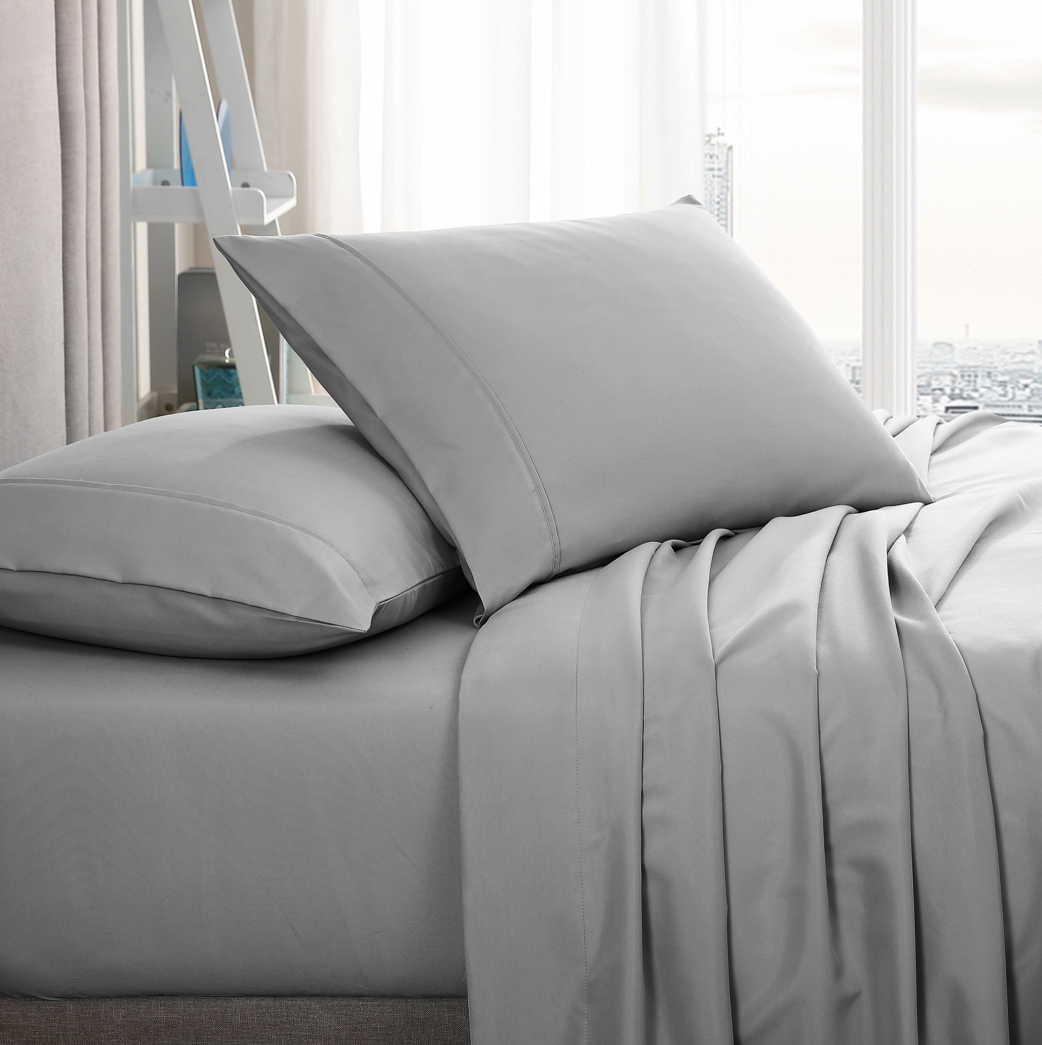 American Home Collection Brushed Microfiber Sheet Set, Deep Pocket Extra Soft Sheets & Pillowcases Set, 4 Pieces, Full, Grey