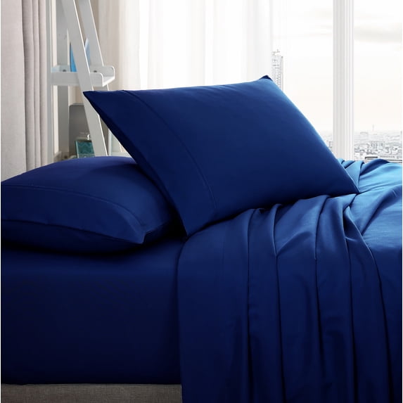 American Home Collection Brushed Microfiber Sheet Set, Deep Pocket Extra Soft Sheets & Pillowcases Set, 4 Pieces, Full, Navy