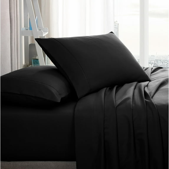 American Home Collection Brushed Microfiber Sheet Set, Deep Pocket Extra Soft Sheets & Pillowcases Set, 4 Pieces, King, Black