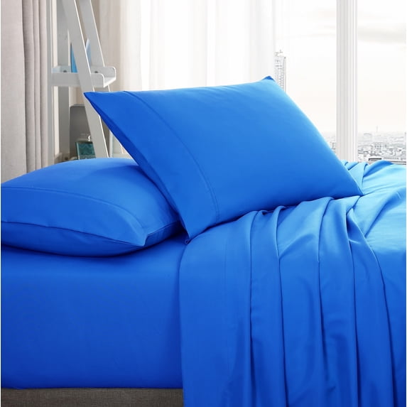 American Home Collection Brushed Microfiber Sheet Set, Deep Pocket Extra Soft Sheets & Pillowcases Set, 4 Pieces, King, Blue