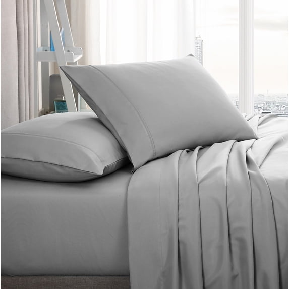American Home Collection Brushed Microfiber Sheet Set, Deep Pocket Extra Soft Sheets & Pillowcases Set, 4 Pieces, King, Grey