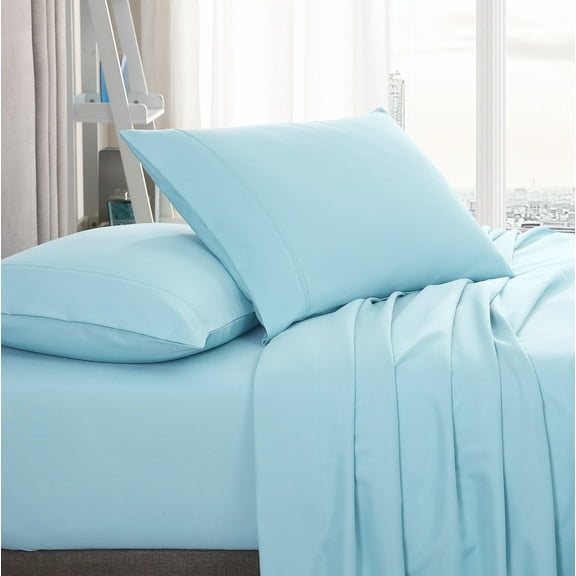 American Home Collection Brushed Microfiber Sheet Set, Deep Pocket Extra Soft Sheets & Pillowcases Set, 4 Pieces, King, Light Blue