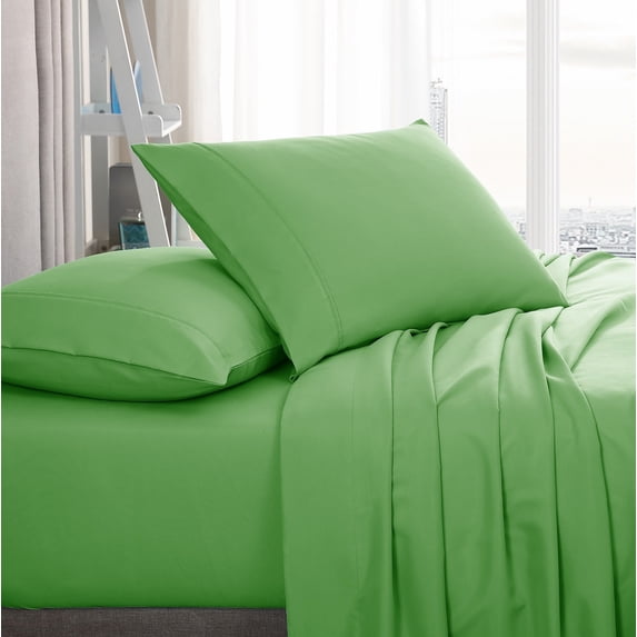 American Home Collection Brushed Microfiber Sheet Set, Deep Pocket Extra Soft Sheets & Pillowcases Set, 4 Pieces, King, Lime Green