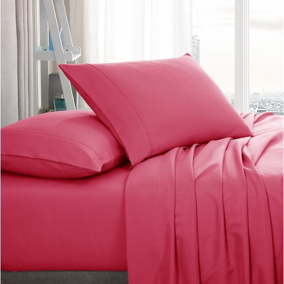 American Home Collection Brushed Microfiber Sheet Set, Deep Pocket Extra Soft Sheets & Pillowcases Set, 4 Pieces, King, Pink