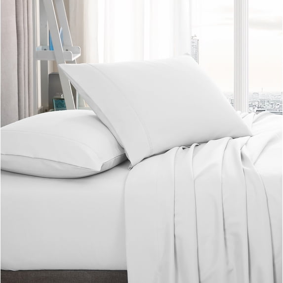 American Home Collection Brushed Microfiber Sheet Set, Deep Pocket Extra Soft Sheets & Pillowcases Set, 4 Pieces, King, White