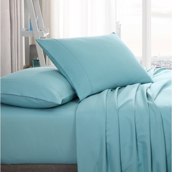American Home Collection Brushed Microfiber Sheet Set, Deep Pocket Extra Soft Sheets & Pillowcases Set, 4 Pieces, Queen, Aqua