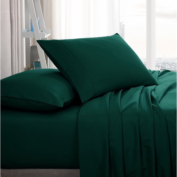 American Home Collection Brushed Microfiber Sheet Set, Deep Pocket Extra Soft Sheets & Pillowcases Set, 4 Pieces, Queen, Dark Green