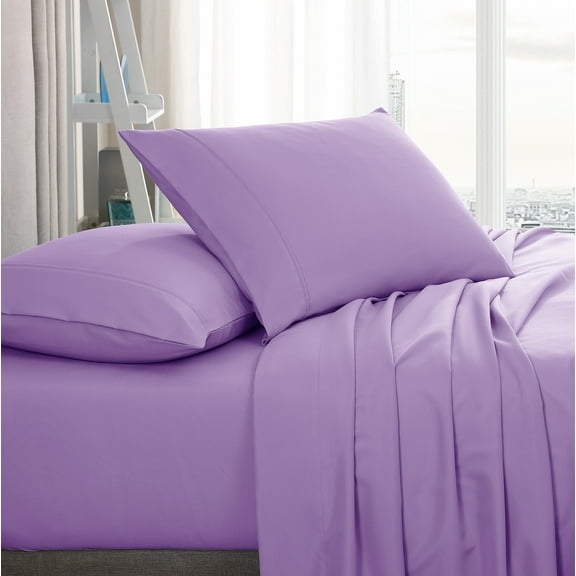 American Home Collection Brushed Microfiber Sheet Set, Deep Pocket Extra Soft Sheets & Pillowcases Set, 4 Pieces, Queen, Lavender