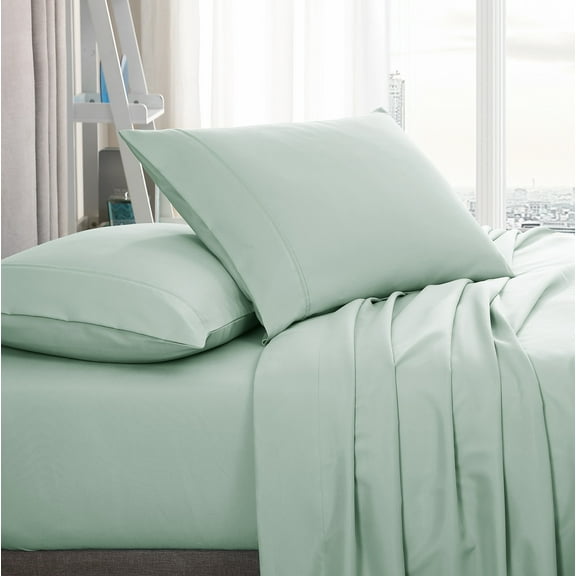 American Home Collection Brushed Microfiber Sheet Set, Deep Pocket Extra Soft Sheets & Pillowcases Set, 4 Pieces, Queen, Mint