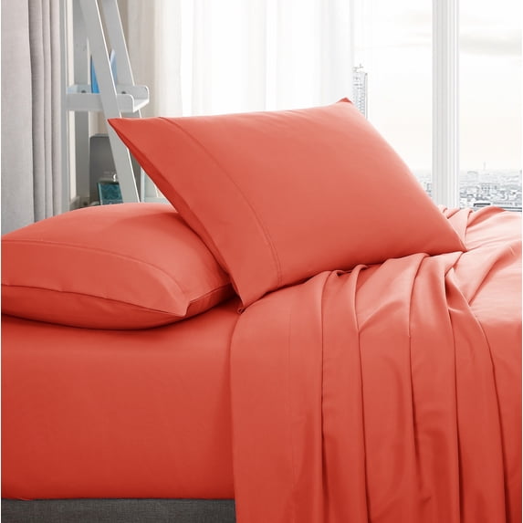 American Home Collection Brushed Microfiber Sheet Set, Deep Pocket Extra Soft Sheets & Pillowcases Set, 4 Pieces, Queen, Peach