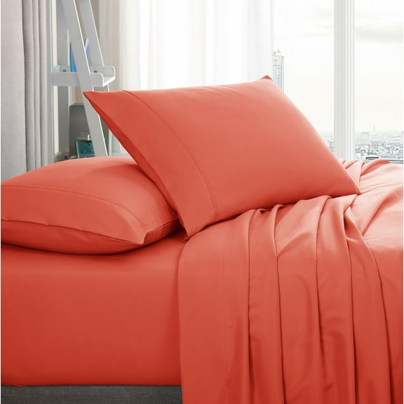 American Home Collection Brushed Microfiber Sheet Set, Deep Pocket Extra Soft Sheets & Pillowcases Set, 4 Pieces, Queen, Peach