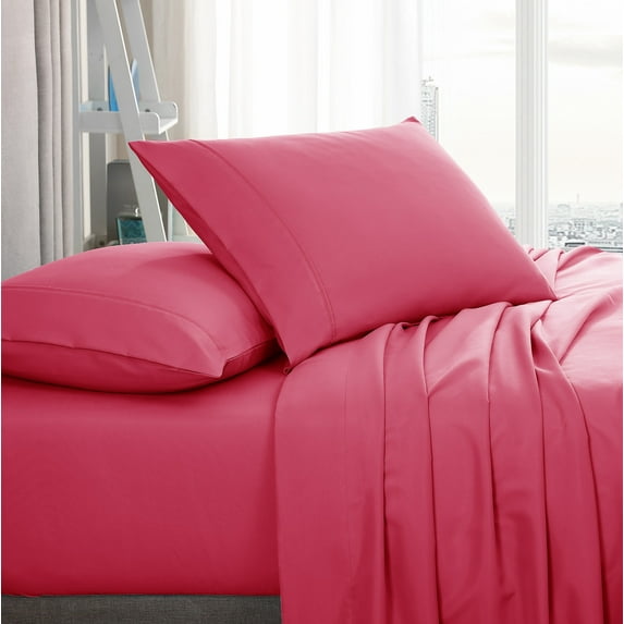 American Home Collection Brushed Microfiber Sheet Set, Deep Pocket Extra Soft Sheets & Pillowcases Set, 4 Pieces, Queen, Pink