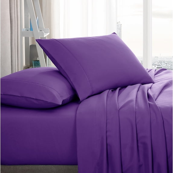 American Home Collection Brushed Microfiber Sheet Set, Deep Pocket Extra Soft Sheets & Pillowcases Set, 4 Pieces, Queen, Purple