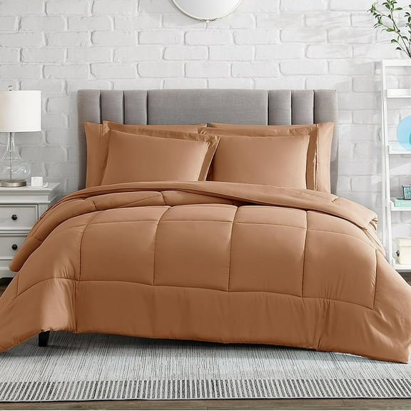 American Home Collection Comforter Set - Extra Soft Microfiber - 2 Piece Comforter and Pillow Sham Set - Twin/Twin XL, Tan