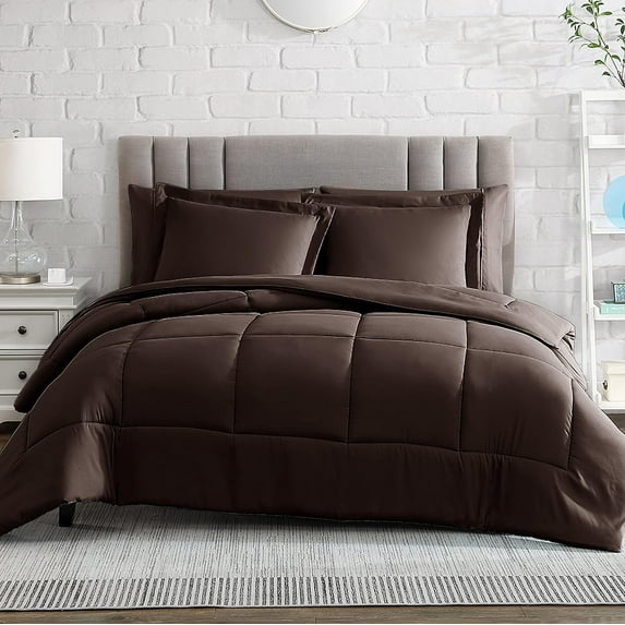 American Home Collection Comforter Set - Extra Soft Microfiber - 3 Piece Comforter and Pillow Shams Set - Full/Queen, Brown
