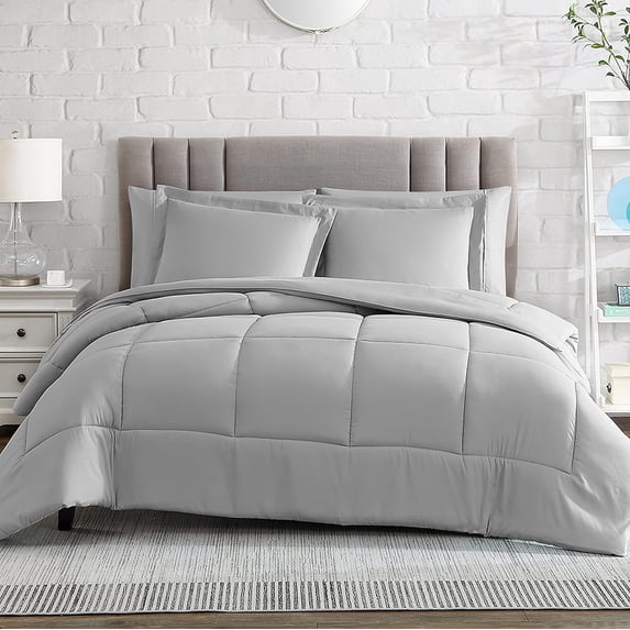 American Home Collection Comforter Set - Extra Soft Microfiber - 3 Piece Comforter and Pillow Shams Set - Full/Queen, Grey