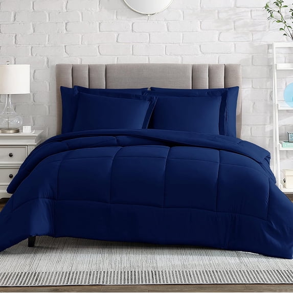 American Home Collection Comforter Set - Extra Soft Microfiber - 3 Piece Comforter and Pillow Shams Set - Full/Queen, Navy