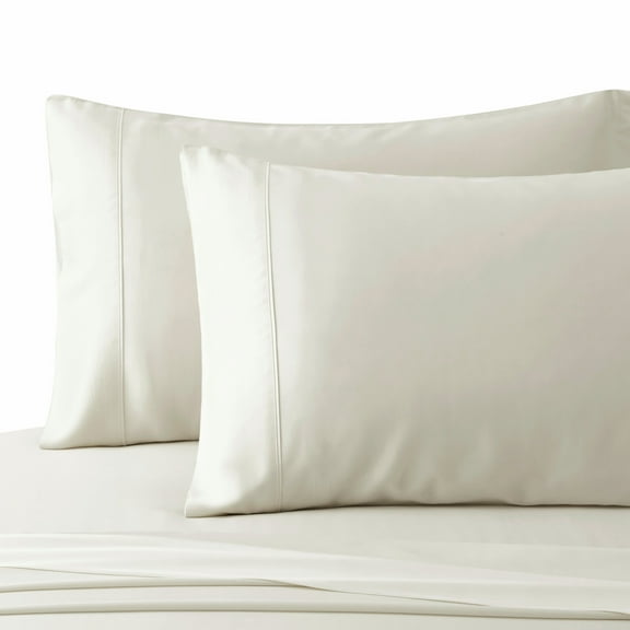 American Home Collection Cooling Pillowcases - Viscose Made from Bamboo - 400 Thread Count Premium Sateen Weave Pillow Cases Set of 2 King, Ivory White