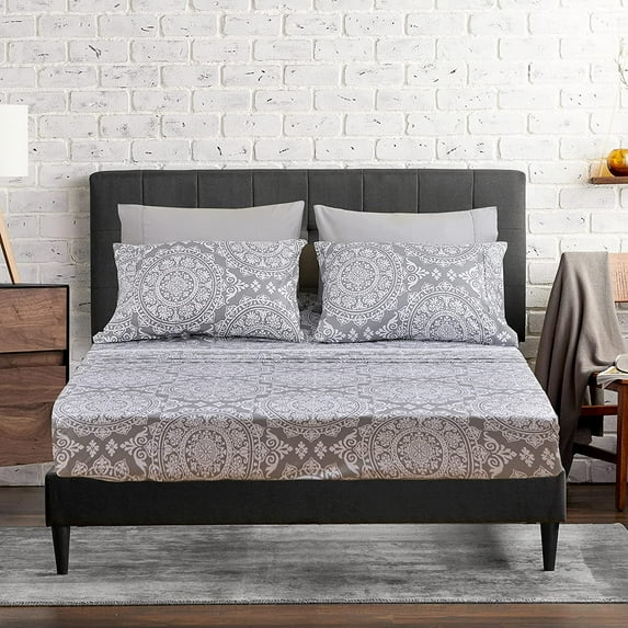 American Home Collection Geometric Bed Sheets, Brushed Microfiber Grey Pattern King Sheet Set