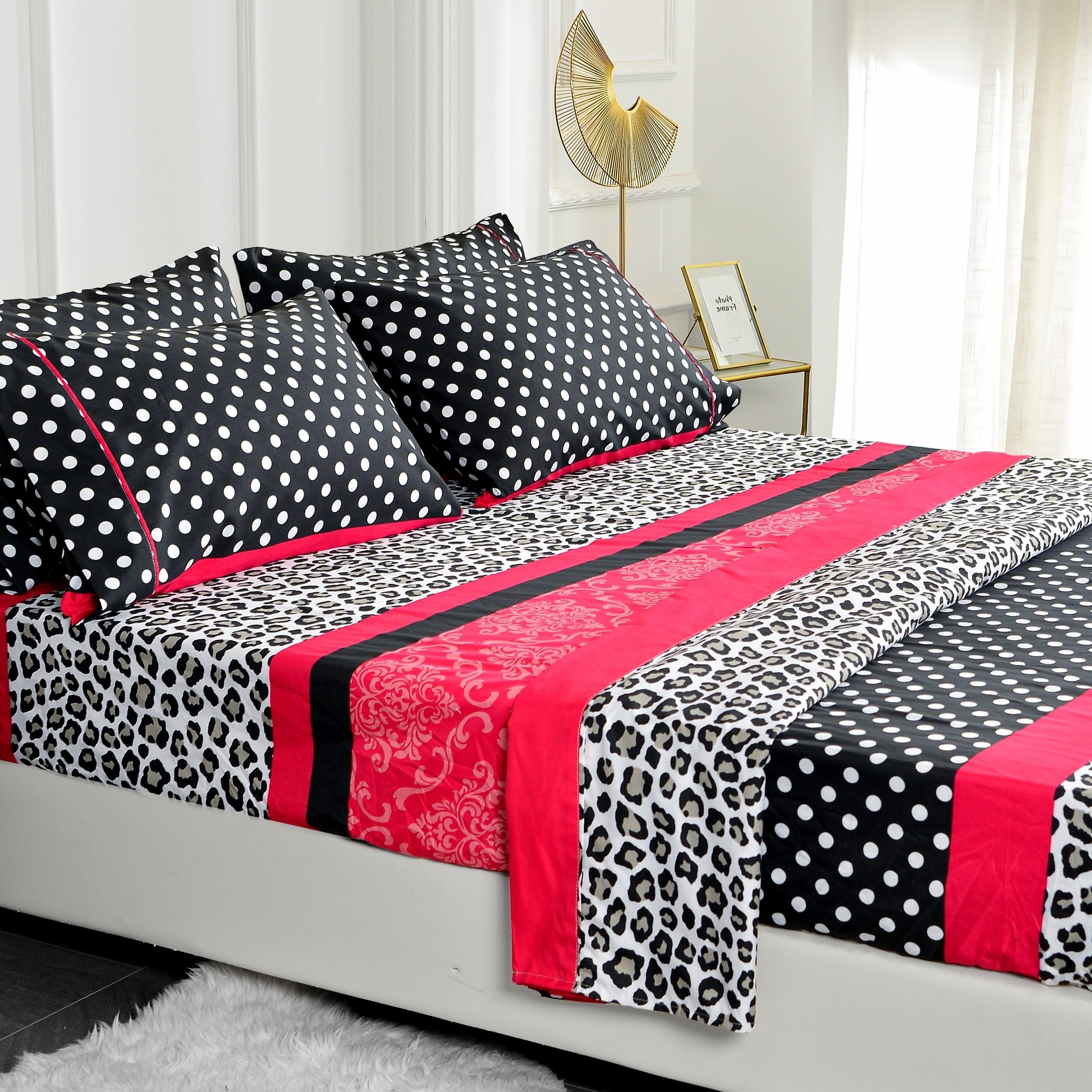 King Pink and Black Patchwork Microfiber Sheet Set