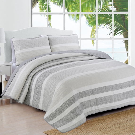 American Home Fashion Estate Collection Delray Striped Quilt Set Grey Full, Full - Queen 3 Piece